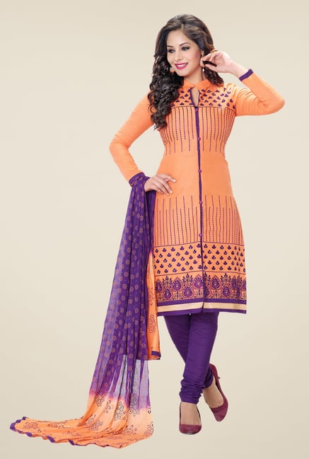 Salwar Studio Orange & Purple Embroidered Dress Material Salwar Studio Orange & Purple Embroidered Dress Material