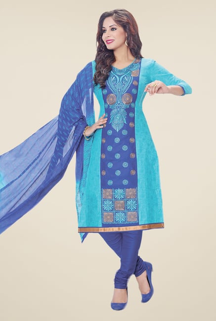 Salwar Studio Sky Blue & Blue Embroidered Dress Material Salwar Studio Sky Blue & Blue Embroidered Dress Material