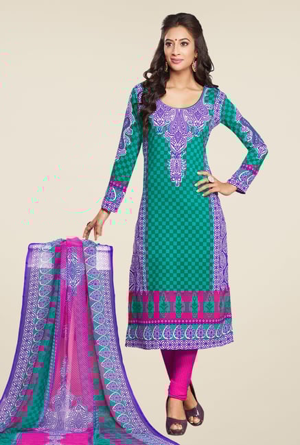 Salwar Studio Mint Green & Pink Checks Dress Material Salwar Studio Mint Green & Pink Checks Dress Material