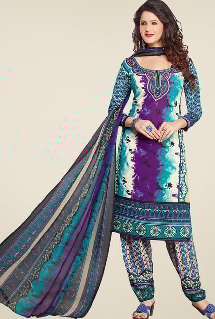 Salwar Studio Violet & Green Printed Dress Material Salwar Studio Violet & Green Printed Dress Material