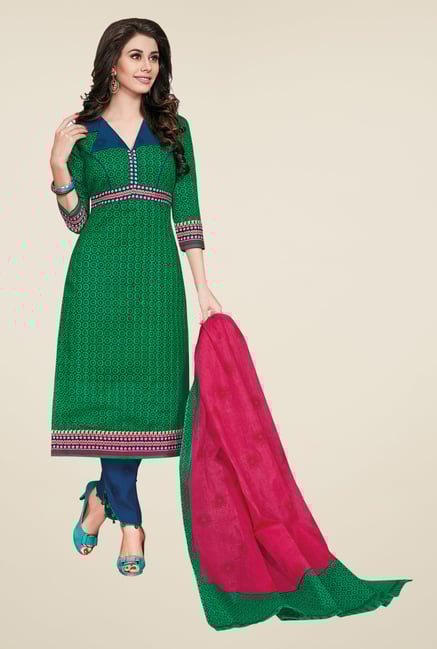 Salwar Studio Green & Blue Dress Material Salwar Studio Green & Blue Dress Material