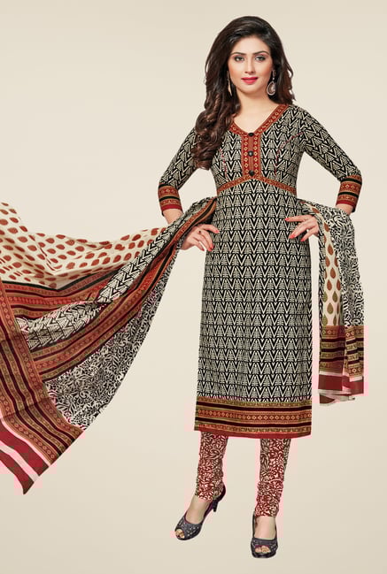 Salwar Studio Black & Brown Printed Dress Material Salwar Studio Black & Brown Printed Dress Material