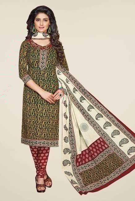 Salwar Studio Green & Maroon Printed Dress Material Salwar Studio Green & Maroon Printed Dress Material