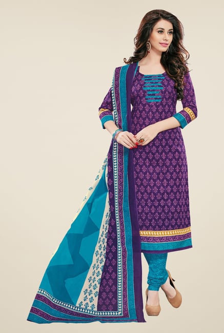 Salwar Studio Purple & Blue Printed Dress Material Salwar Studio Purple & Blue Printed Dress Material