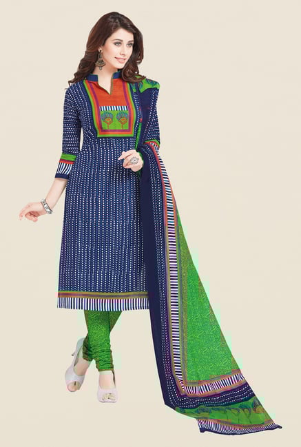Salwar Studio Blue & Green Regular Wash Dress Material Salwar Studio Blue & Green Regular Wash Dress Material