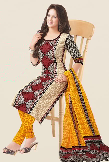 Salwar Studio Beige & Yellow Printed Dress Material Salwar Studio Beige & Yellow Printed Dress Material