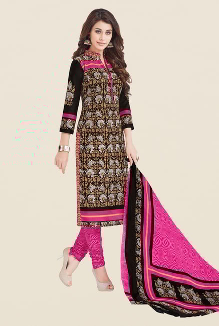 Salwar Studio Black & Pink Printed Cotton Dress Material Salwar Studio Black & Pink Printed Cotton Dress Material
