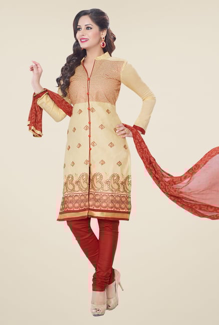 Salwar Studio Beige & Rust Embroidered Dress Material Salwar Studio Beige & Rust Embroidered Dress Material