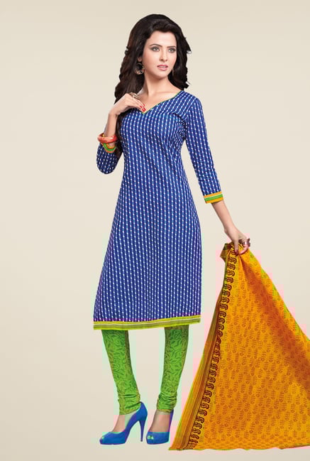 Salwar Studio Blue & Green Striped Dress Material Salwar Studio Blue & Green Striped Dress Material