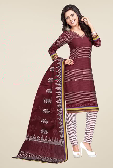 Salwar Studio Maroon & White Striped Dress Material Salwar Studio Maroon & White Striped Dress Material