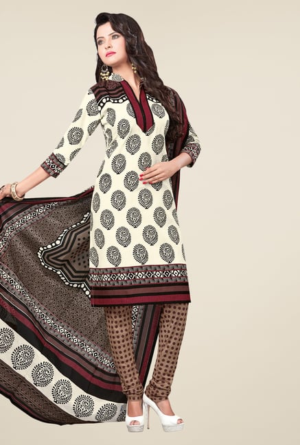 Salwar Studio Cream & Brown Printed Dress Material Salwar Studio Cream & Brown Printed Dress Material