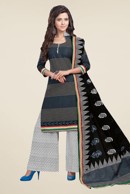 Salwar Studio Grey & White Printed Dress Material Salwar Studio Grey & White Printed Dress Material