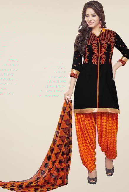 Salwar Studio Black & Orange Printed Patiyala Dress Material Salwar Studio Black & Orange Printed Patiyala Dress Material