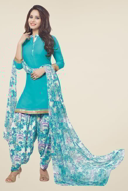 Salwar Studio Aqua Printed Patiyala Dress Material Salwar Studio Aqua Printed Patiyala Dress Material