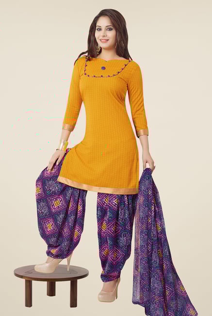 Salwar Studio Mustard & Purple Patiyala Dress Material Salwar Studio Mustard & Purple Patiyala Dress Material