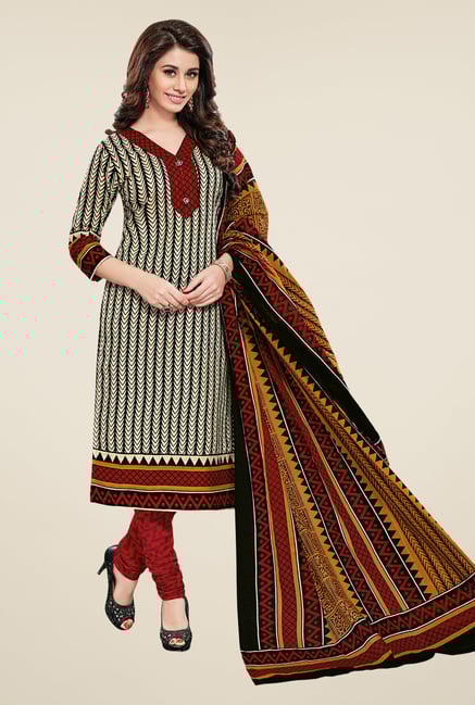 Salwar Studio Beige & Maroon Regular Wash Dress Material Salwar Studio Beige & Maroon Regular Wash Dress Material