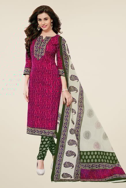 Salwar Studio Magenta & Green Printed Dress Material Salwar Studio Magenta & Green Printed Dress Material