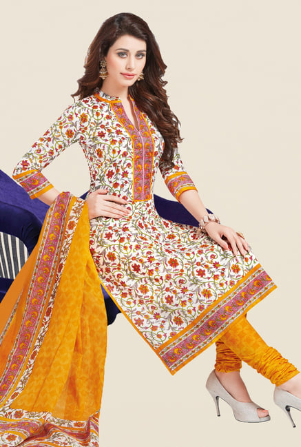 Salwar Studio White & Yellow Printed Dress Material Salwar Studio White & Yellow Printed Dress Material