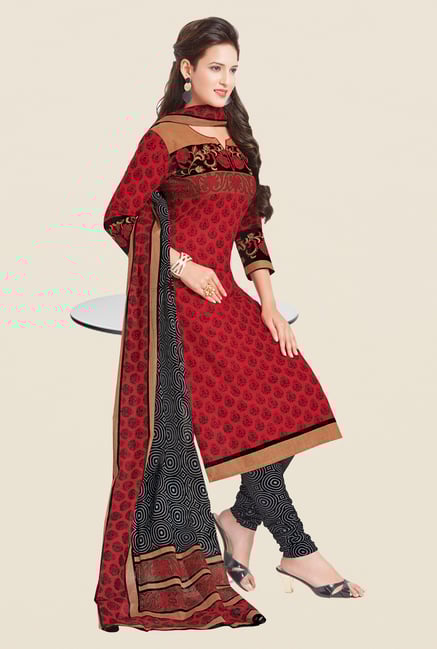 Salwar Studio Red & Black Printed Free Size Dress Material Salwar Studio Red & Black Printed Free Size Dress Material