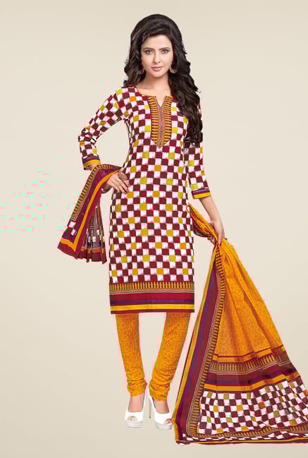 Salwar Studio Yellow & Red Checks Dress Material Salwar Studio Yellow & Red Checks Dress Material