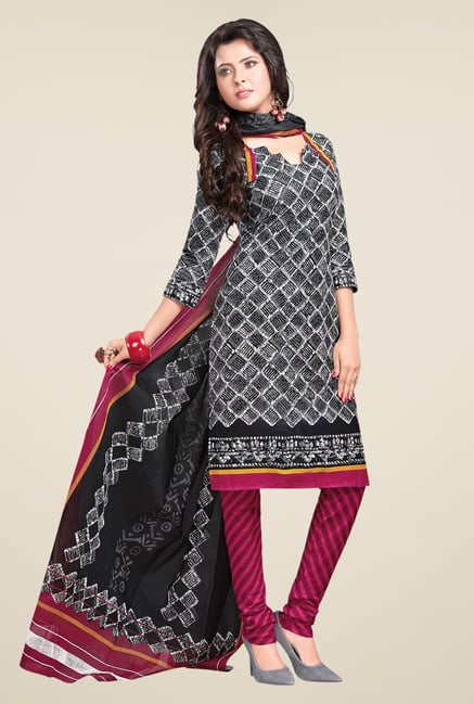 Salwar Studio Grey & Magenta Printed Dress Material Salwar Studio Grey & Magenta Printed Dress Material