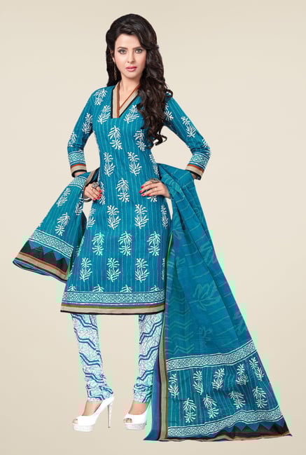 Salwar Studio Blue & White Printed Free Size Dress Material Salwar Studio Blue & White Printed Free Size Dress Material