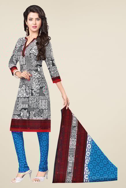 Salwar Studio White & Blue Printed Dress Material Salwar Studio White & Blue Printed Dress Material