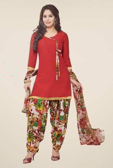 Salwar Studio Red Printed Patiyala Dress Material Salwar Studio Red Printed Patiyala Dress Material