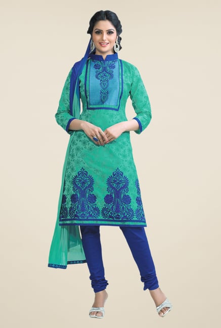 Salwar Studio Sea Green & Blue Cotton Dress Material Salwar Studio Sea Green & Blue Cotton Dress Material