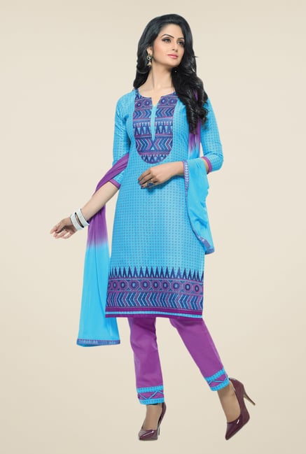 Salwar Studio Sky Blue & Violet Embroidered Dress Material Salwar Studio Sky Blue & Violet Embroidered Dress Material