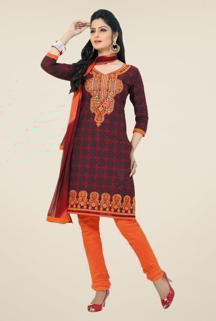 Salwar Studio Maroon & Orange Embroidered Dress Material Salwar Studio Maroon & Orange Embroidered Dress Material