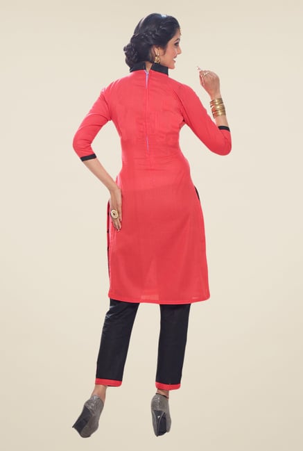 Salwar Studio Coral & Black Embroidered Dress Material Salwar Studio Coral & Black Embroidered Dress Material