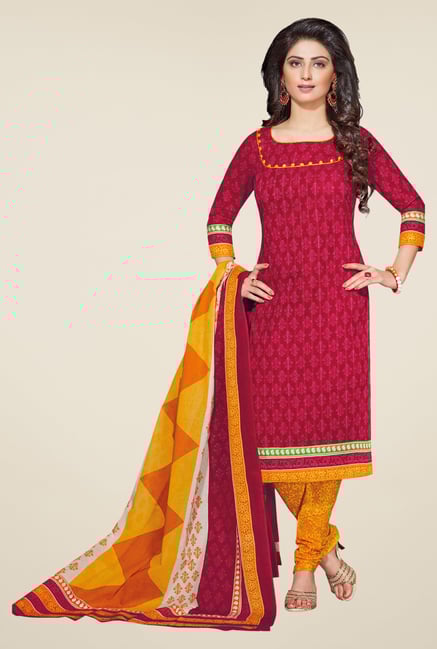 Salwar Studio Pink & Yellow Printed Dress Material Salwar Studio Pink & Yellow Printed Dress Material