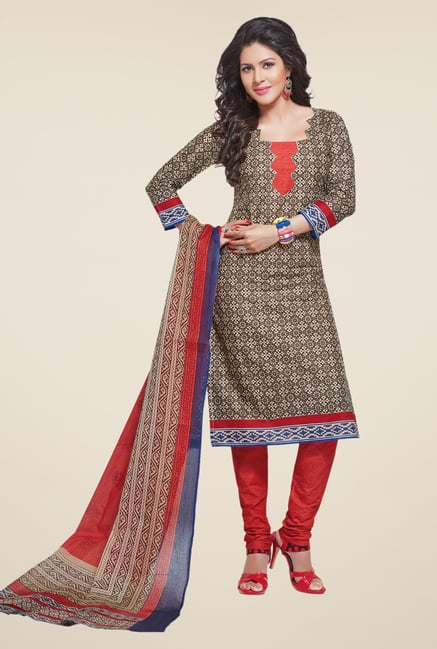 Salwar Studio Coffee & Coral Printed Dress Material Salwar Studio Coffee & Coral Printed Dress Material