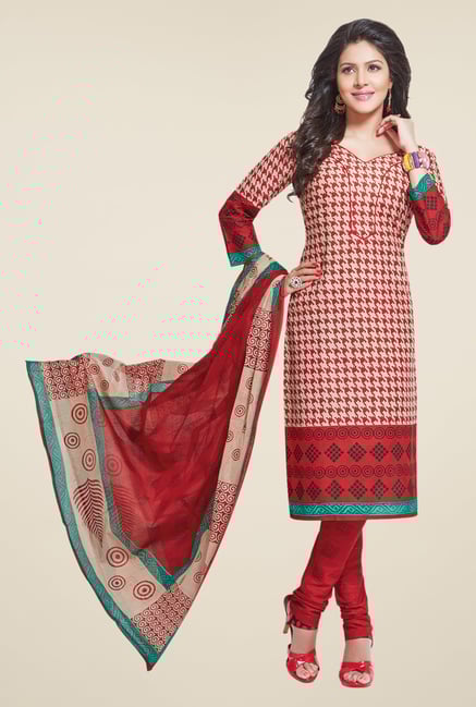 Salwar Studio Red & Beige Regular Wash Dress Material Salwar Studio Red & Beige Regular Wash Dress Material