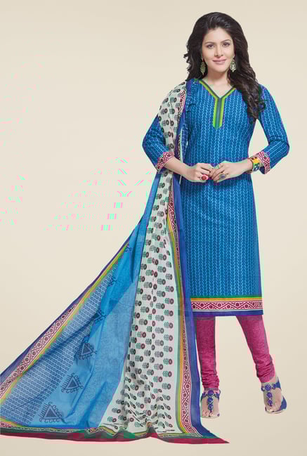 Salwar Studio Blue & Pink Printed Dress Material Salwar Studio Blue & Pink Printed Dress Material