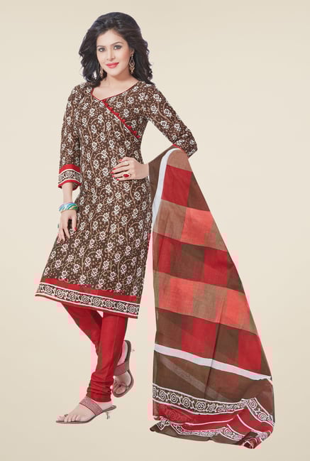 Salwar Studio Brown & Red Printed Dress Material Salwar Studio Brown & Red Printed Dress Material