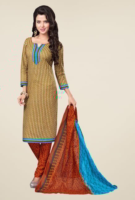Salwar Studio Mustard & Orange Striped Dress Material Salwar Studio Mustard & Orange Striped Dress Material