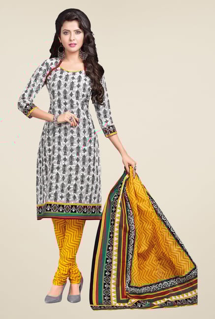 Salwar Studio Grey & Yellow Printed Dress Material Salwar Studio Grey & Yellow Printed Dress Material