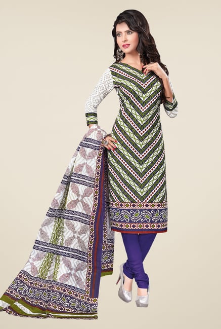 Salwar Studio Green & Blue Printed Cotton Dress Material Salwar Studio Green & Blue Printed Cotton Dress Material