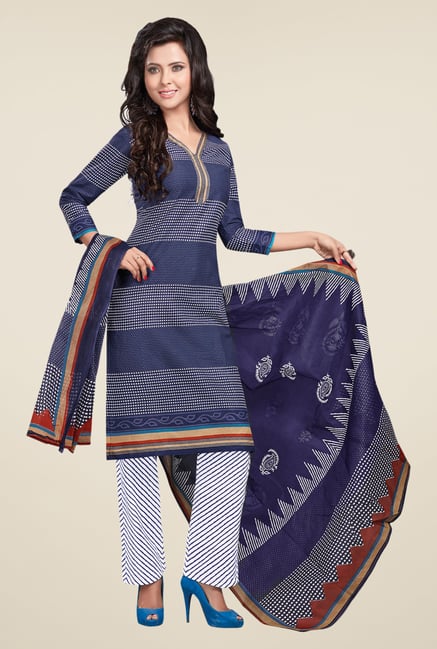 Salwar Studio Blue & White Striped Dress Material Salwar Studio Blue & White Striped Dress Material