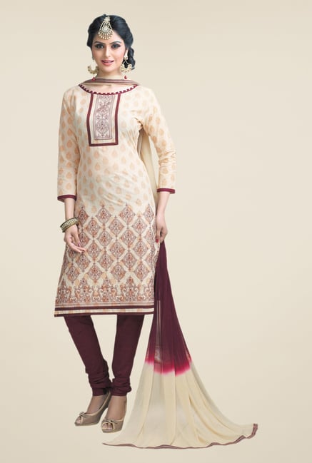 Salwar Studio Fawn & Brown Embroidered Dress Material Salwar Studio Fawn & Brown Embroidered Dress Material