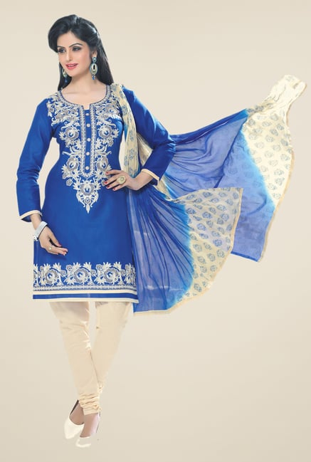 Salwar Studio Blue & Fawn Embroidered Dress Material Salwar Studio Blue & Fawn Embroidered Dress Material