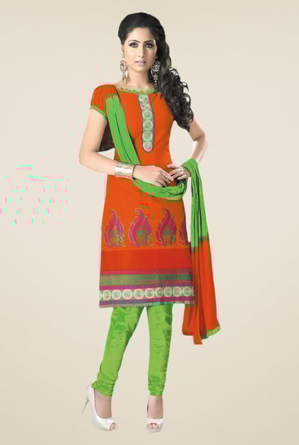 Salwar Studio Orange & Green Embroidered Dress Material Salwar Studio Orange & Green Embroidered Dress Material