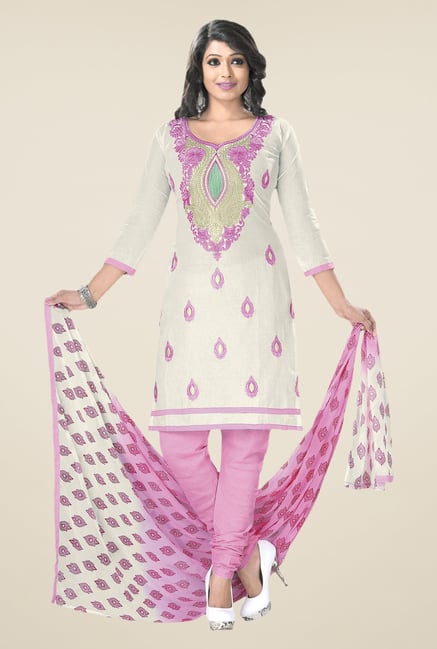 Salwar Studio White & Lavender Embroidered Dress Material Salwar Studio White & Lavender Embroidered Dress Material