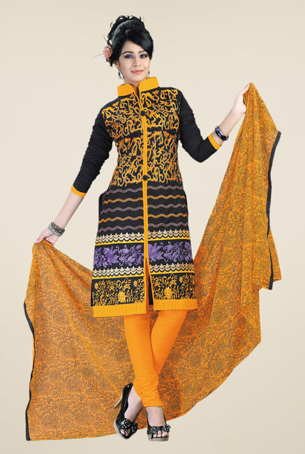 Salwar Studio Yellow & Black Embroidered Dress Material Salwar Studio Yellow & Black Embroidered Dress Material