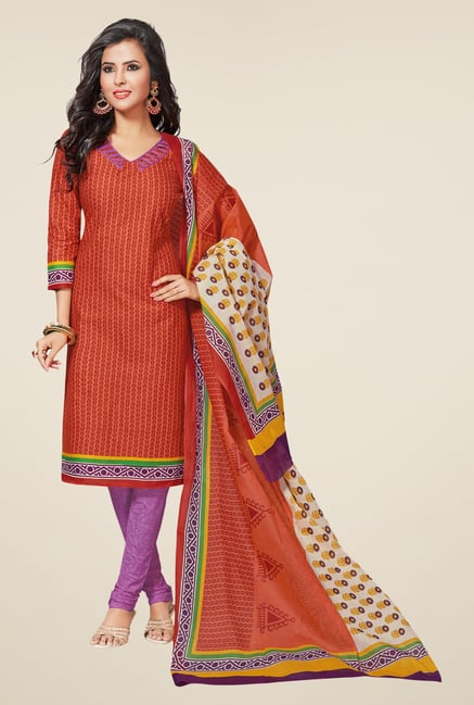 Salwar Studio Red & Purple Printed Dress Material Salwar Studio Red & Purple Printed Dress Material