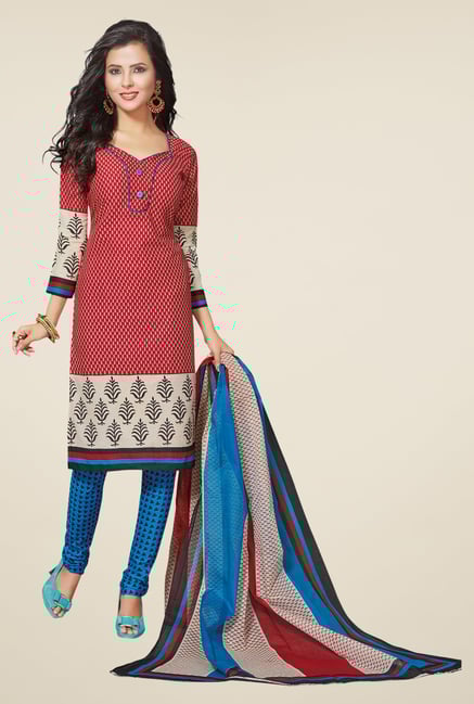 Salwar Studio Red & Blue Printed Regular Wash Dress Material Salwar Studio Red & Blue Printed Regular Wash Dress Material