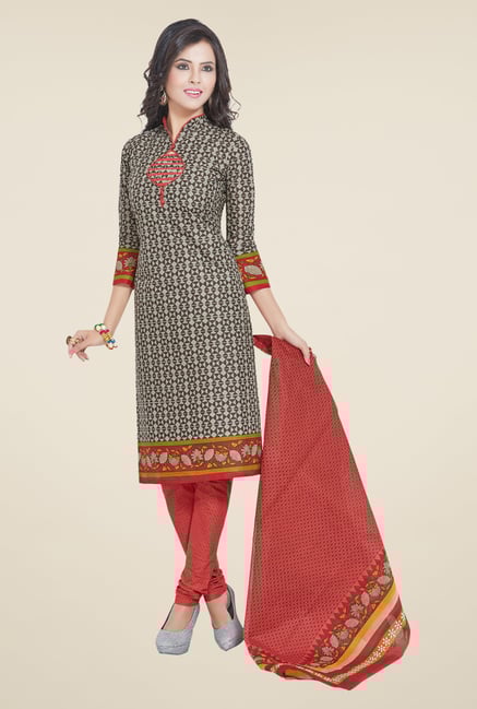 Salwar Studio Grey & Red Printed Dress Material Salwar Studio Grey & Red Printed Dress Material