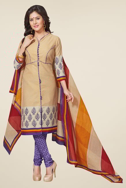 Salwar Studio Mustard & Purple Printed Dress Material Salwar Studio Mustard & Purple Printed Dress Material